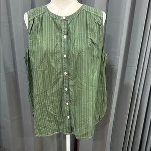 LOFT Striped Green Sleeveless Button Down Top